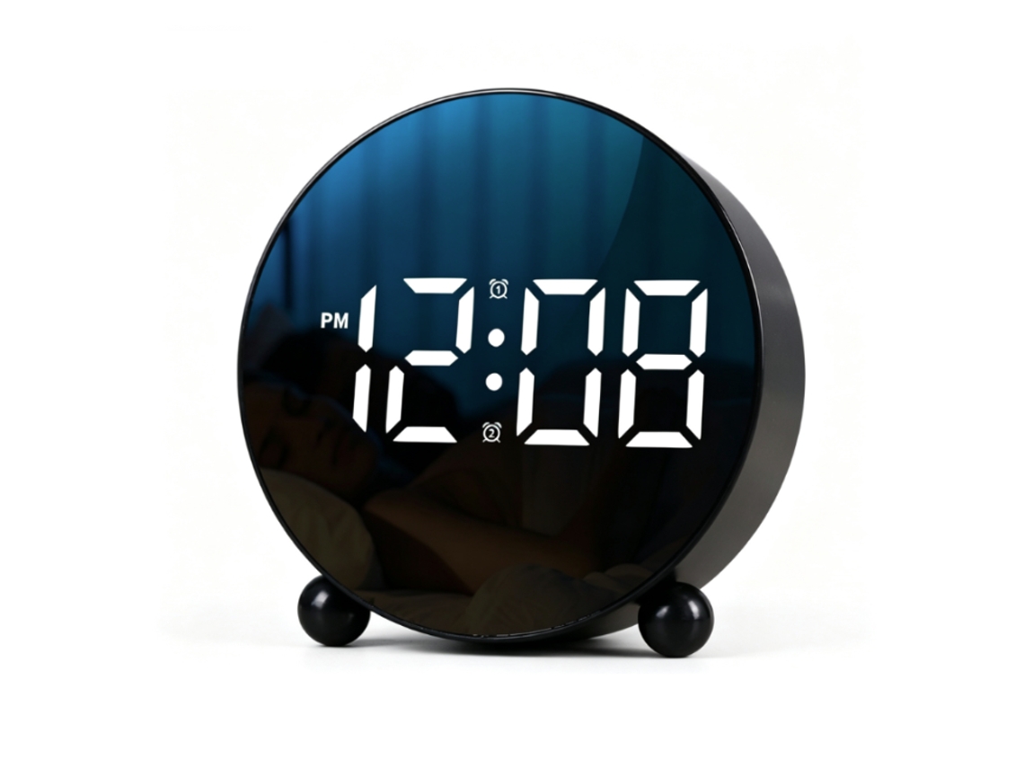 Despertador digital LED com alarme duplo, silencioso e brilhante, com bolsa de transporte incluída.