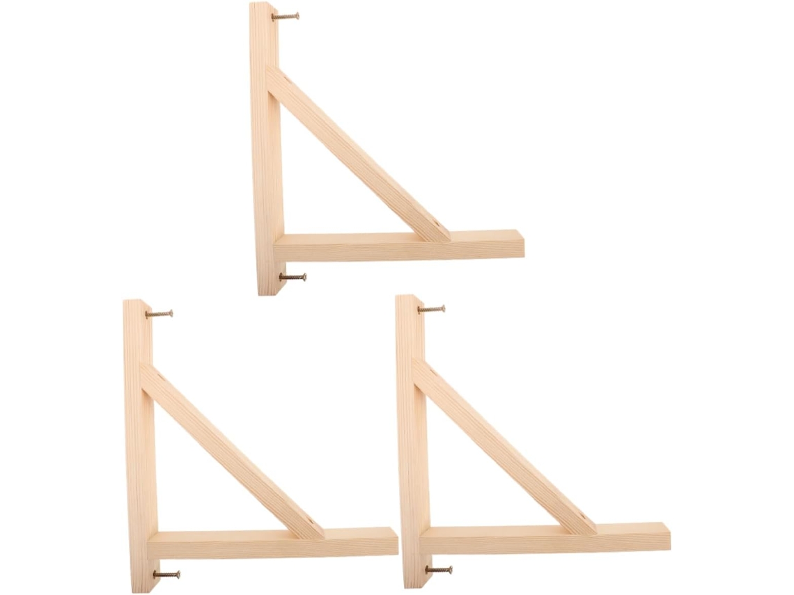 Conjunto De 3 Suportes Triangulares Para Prateleira De Parede Em Madeira Natural Maciça.