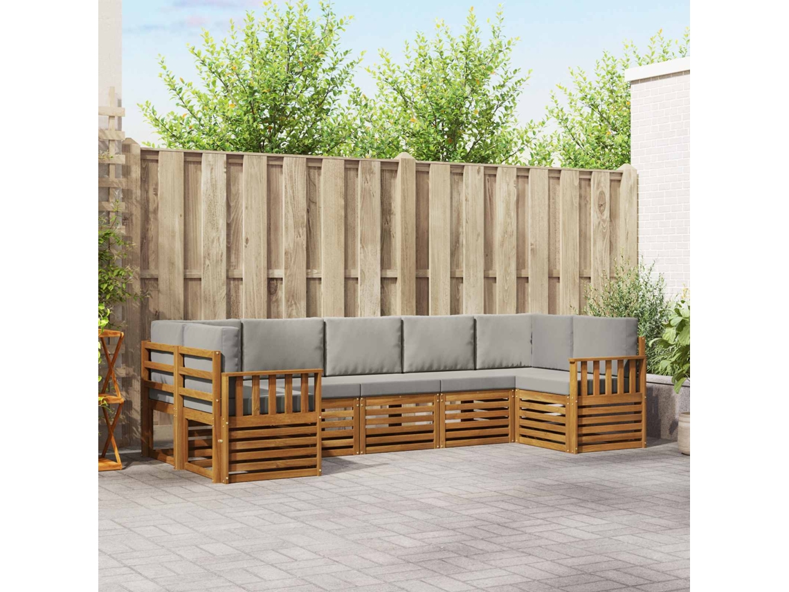 Vidaxl Conjunto De Sofás Para Exterior 7 Unid. Cinza Natural E Claro