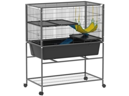 Gaiola para Animais Pequenos de 3 Níveis com Rodas Rampas e Bandeja Amovível Recinto para Roedores 88x48x102 Cm Cinza Escuro pt