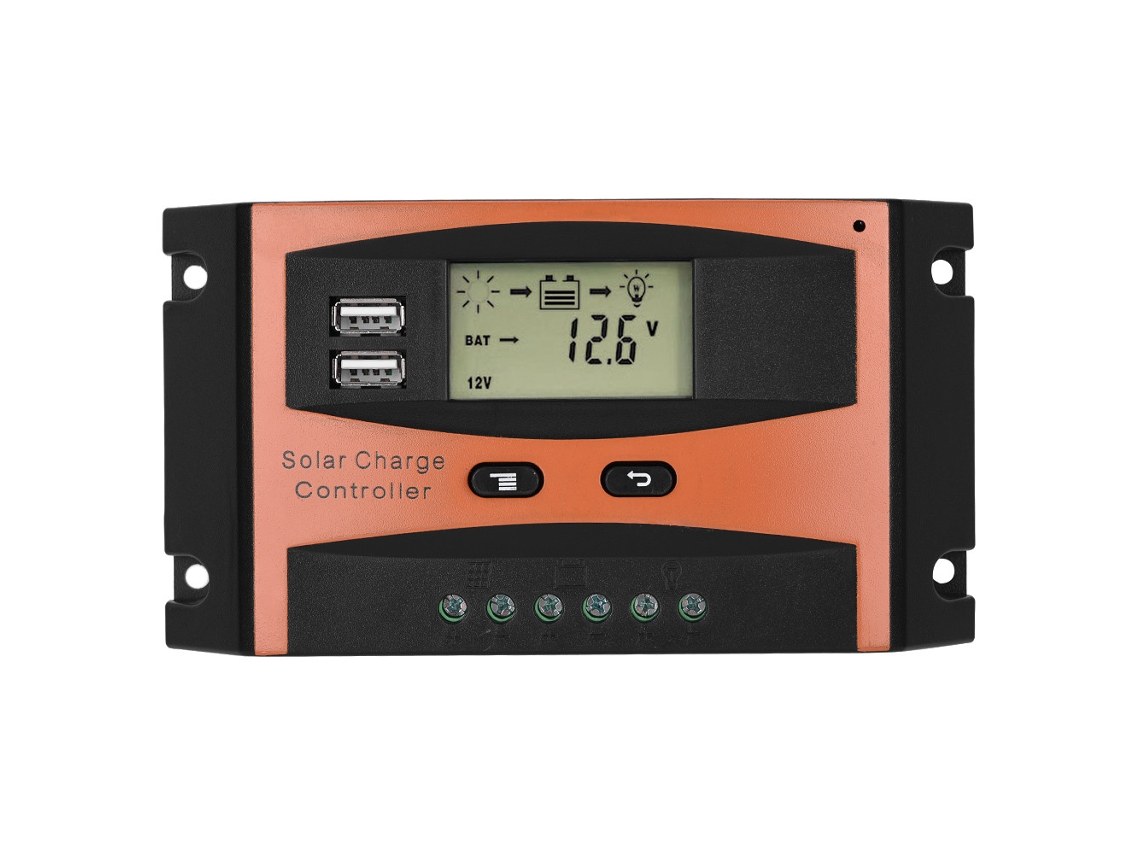 Aetheria controlador de Carga Solar Inteligente 30a 50v com Tela Lcd e Saída Usb Dupla Ip32 Impermeável