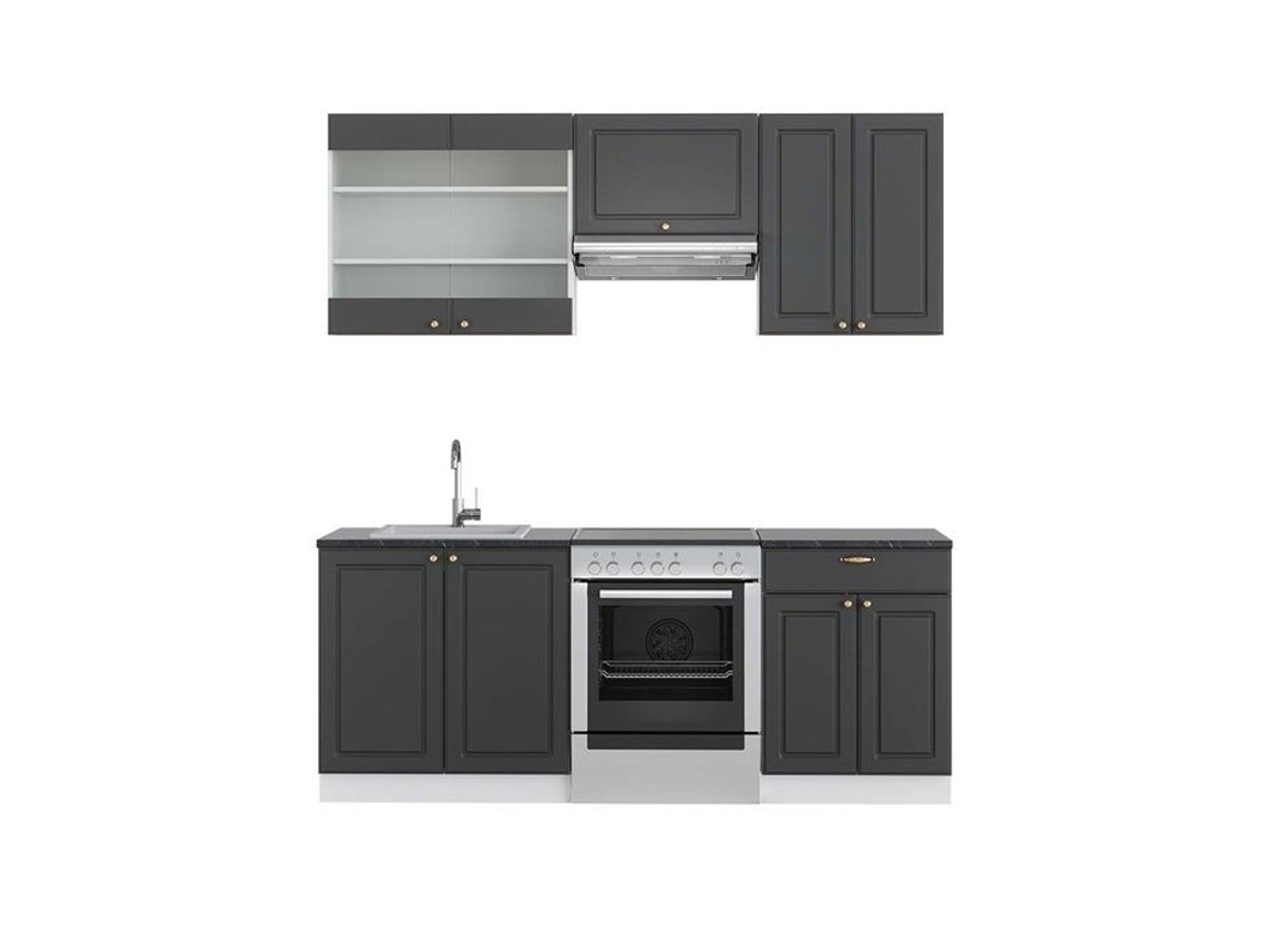 Cozinha Fame-Line, 200 cm, PT Antracite, Antracite-dourado/branco, Vicco