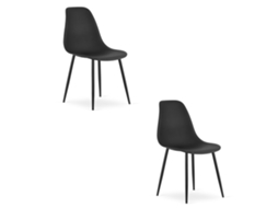 Cadeira De Jantar Conjunto De 2 Peças Kaleo Assento Preto, Pernas Pretas, Assento Ergonômico, Pés Niveladores Ajustáveis