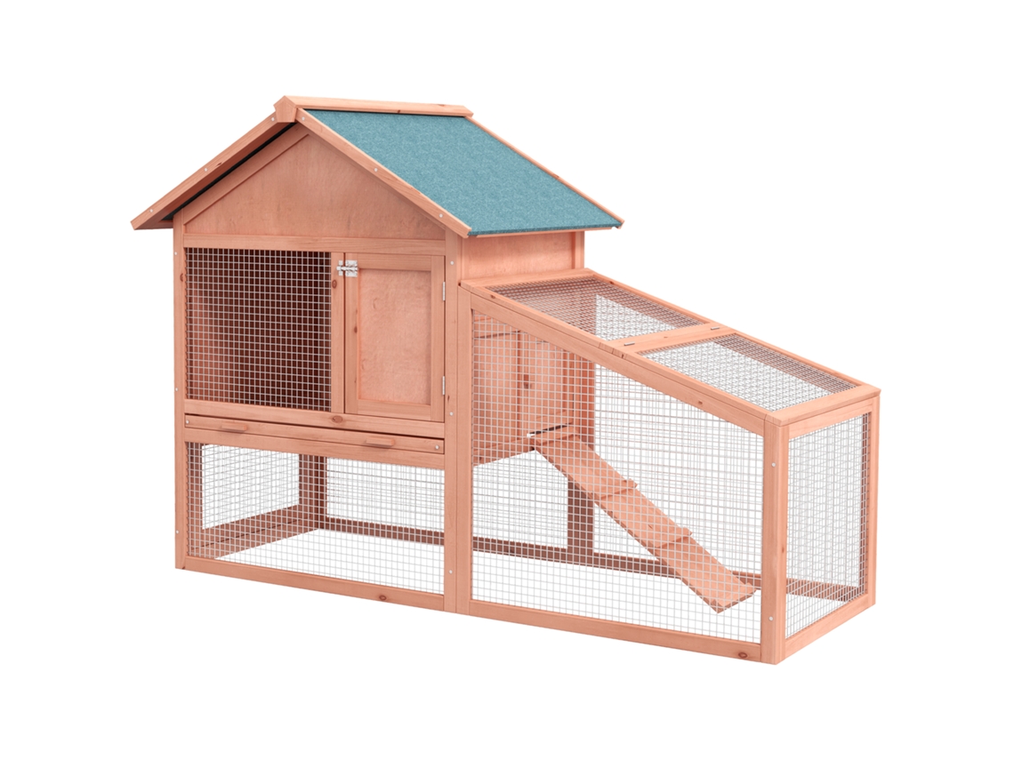 Gaiola Coelhos 144x64,5x100cm, 2 Andares, Rampa, Gaveta Removível, Telhado Betume. Ge