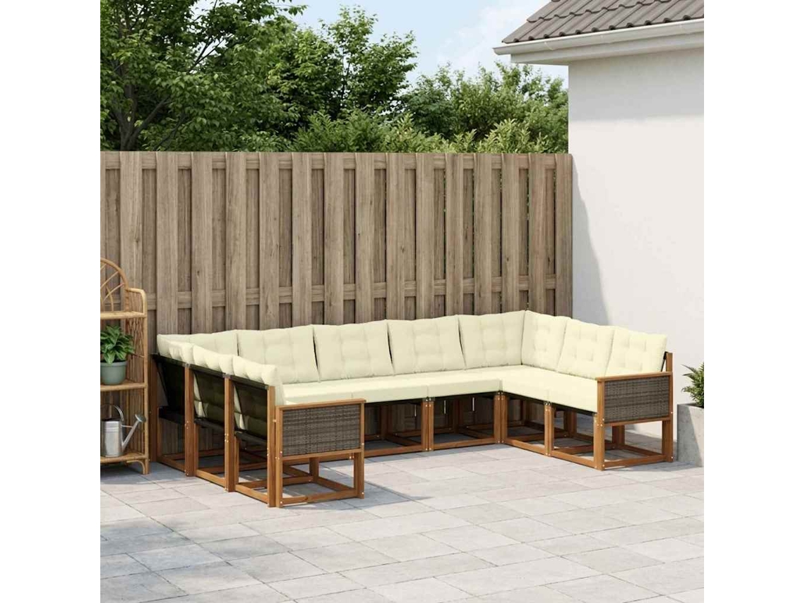 Vidaxl Conjunto De Sofás Para Exterior 9 Unid. Natural E Creme