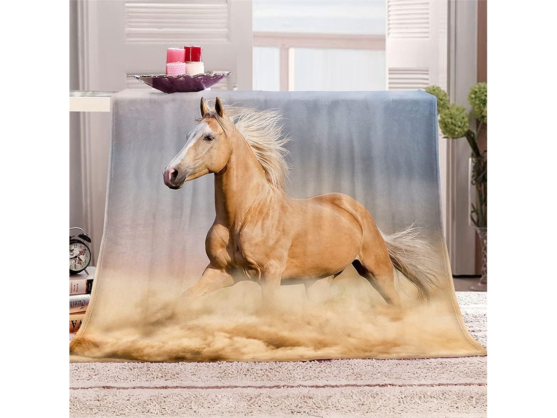 Manta de Flanela Fansu Estampa 3d Cavalos Colcha Inverno Macia e Fofa Microfibra para Sofá Adequada Adultos Cr