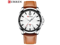 Relógio de Quartzo MDUG À Prova D'água com Pulseira de Couro Marrom e Branco, Masculino de Negócios