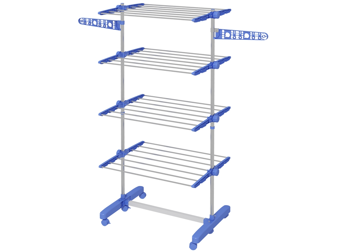 Varal Dobrável com Asas Laterais, 142x55x172cm, 4 Níveis, Azul BTFORUS