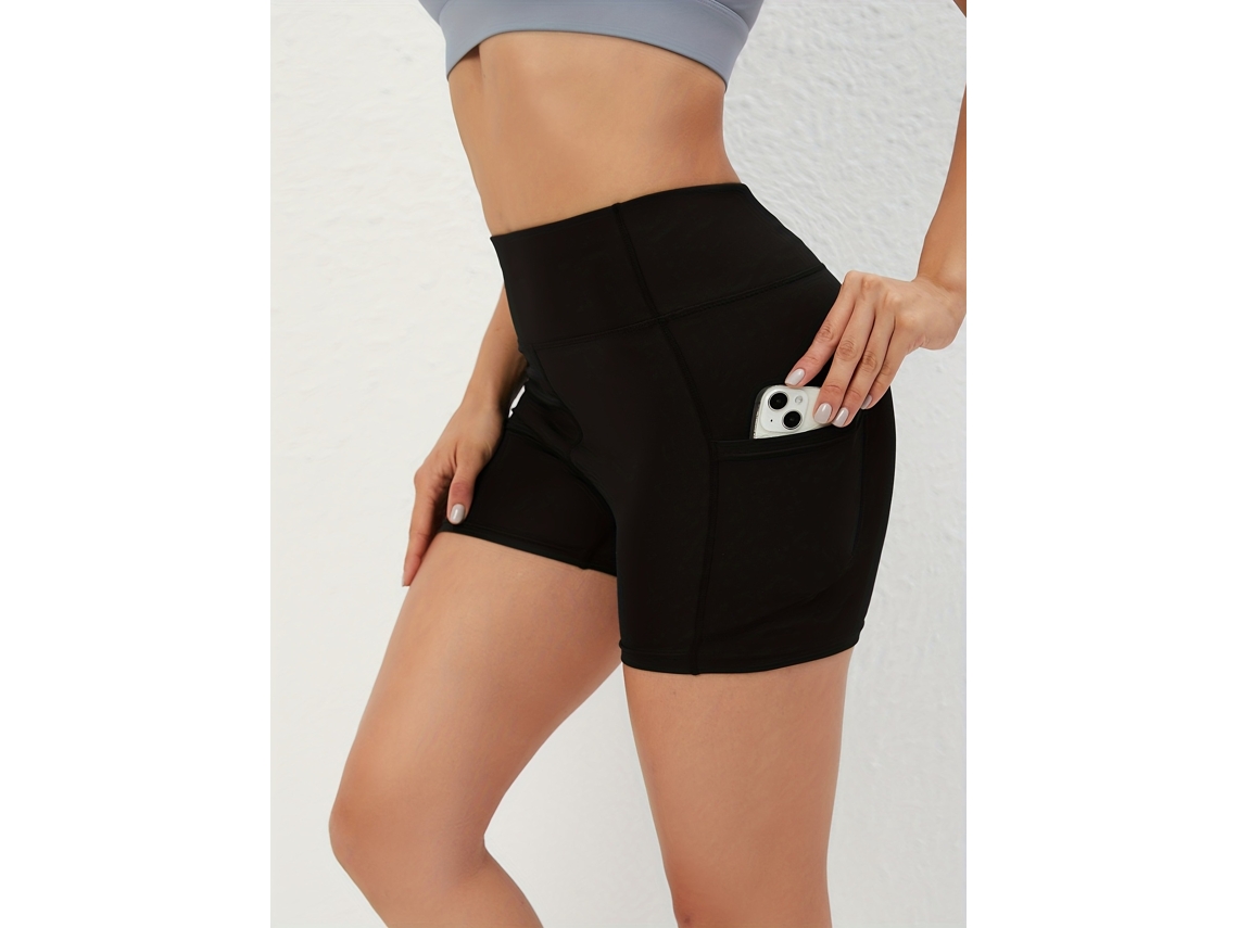 Calções De Yoga Femininos, 7,6 Cm (3 Polegadas), Com Bolsos - Tamanho S, Preto Elysve