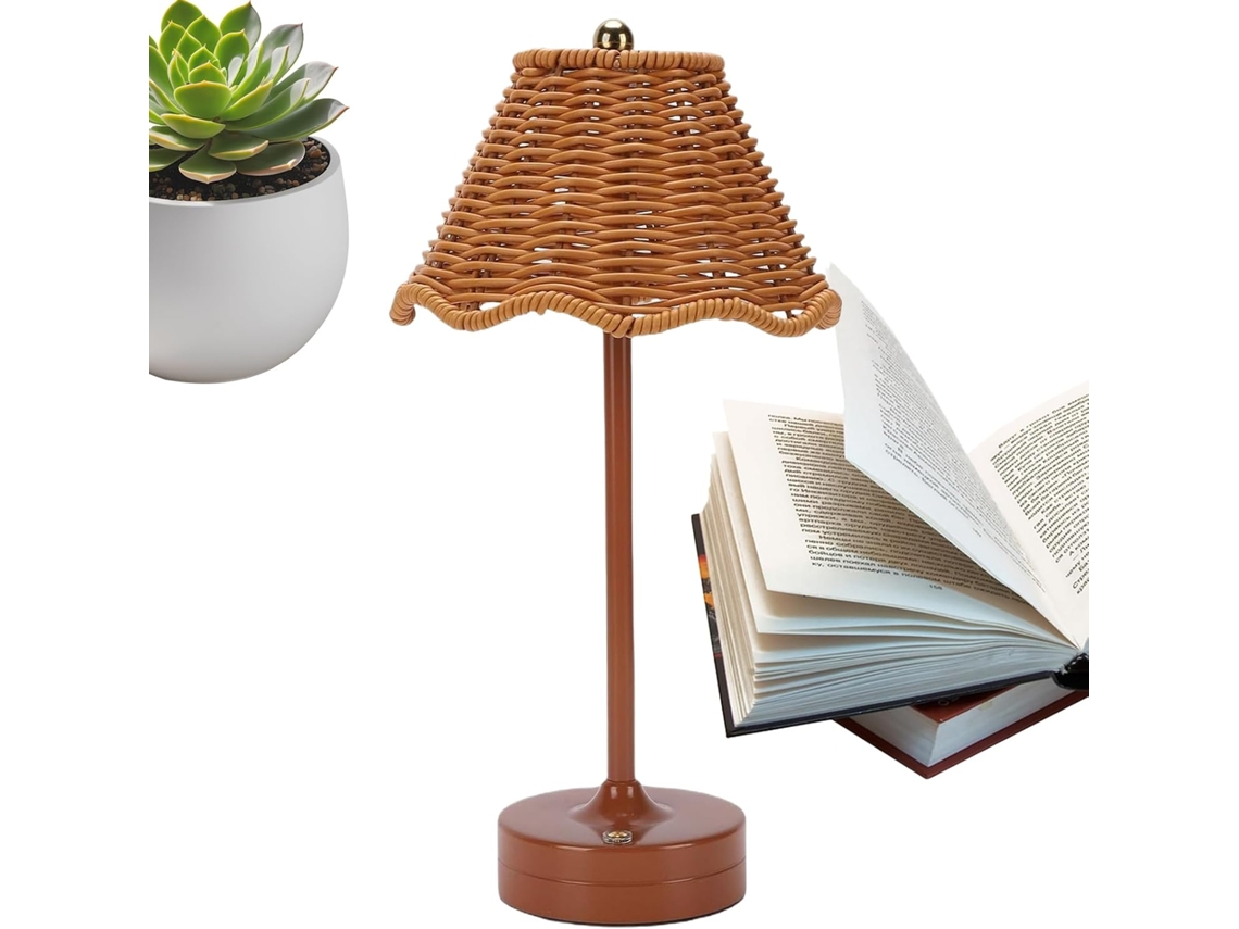 Abajur De Mesa Em Rattan 120, Lâmpada Recarregável Sem Fio, Decoração