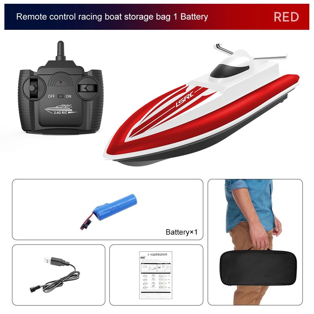 (vermelho, 1 Bateria) Barco De Corrida Com Controle Remoto 2.4g, Barco De Corrida Eletrônico Recarregável À Prova D'água De Alta Velocidade