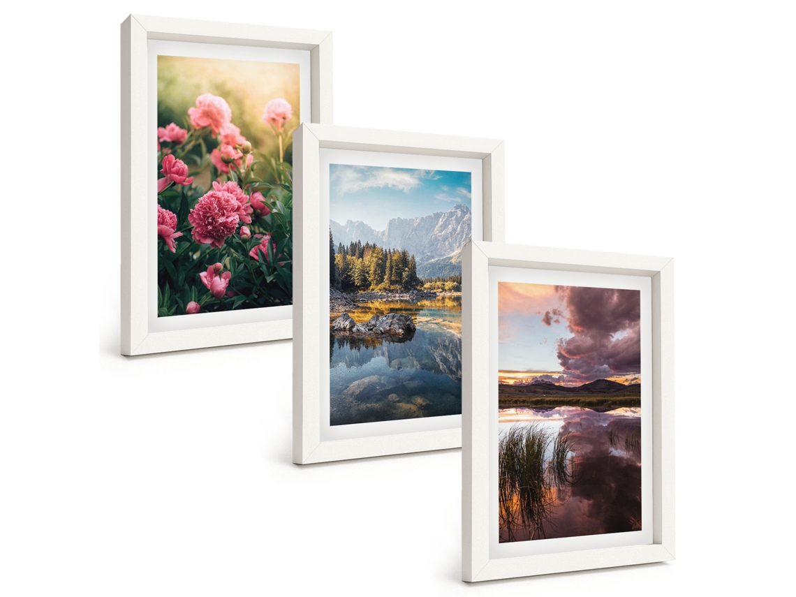 Quadros Decorativos Para Parede Flores, Jardim, Montanhas, Água Moldura Branca Pinturas De Quarto Espelharte (3 Peças 20x30 Cm)