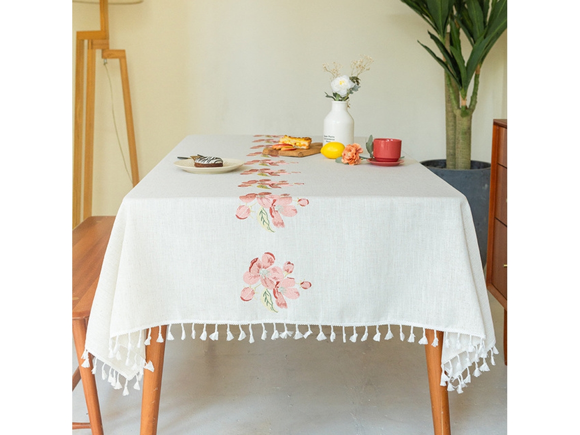 Lurelia Toalha De Mesa Algodão Linho Natural Impermeável Borlas