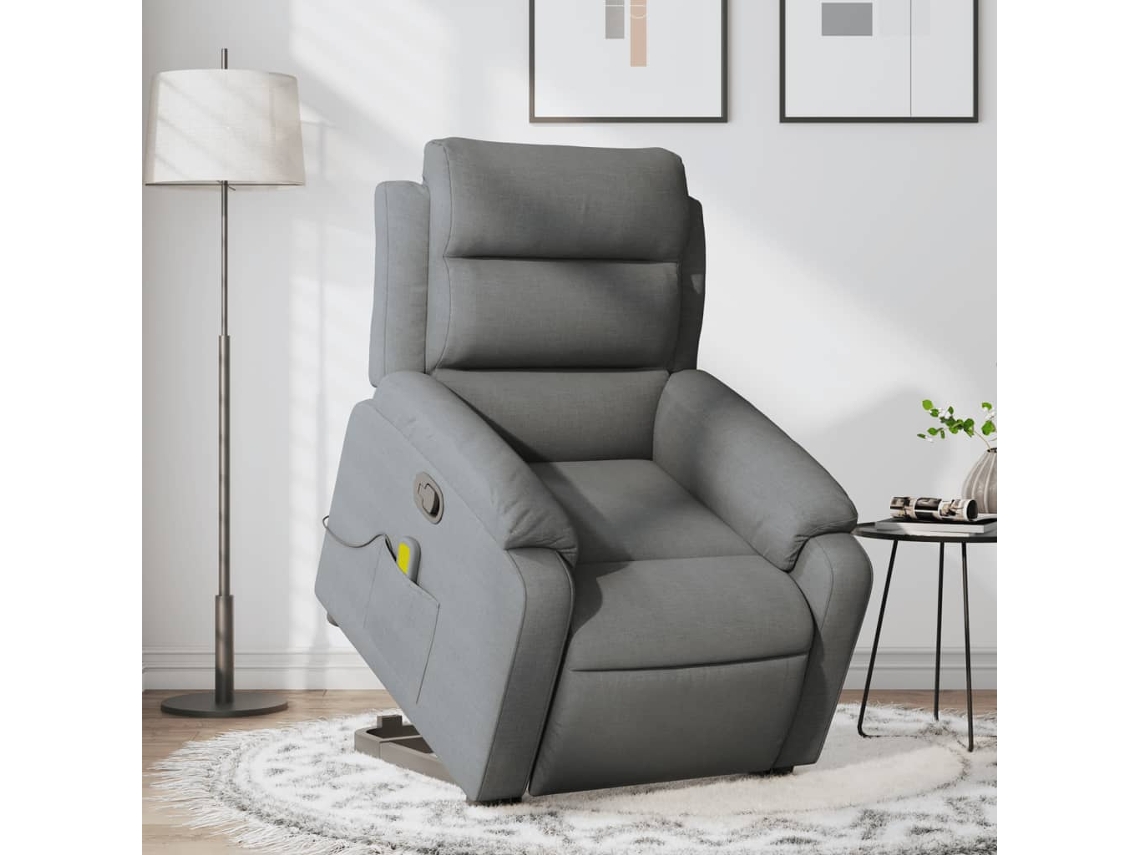 Poltrona elevatória de massagens tecido cinzento-escuro