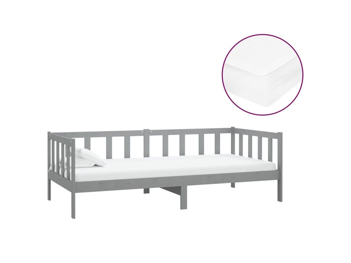 Sofá cama com Colchão 90x200 Cm Pinho Maciço Cinzento MAISON EXCLUSIVE