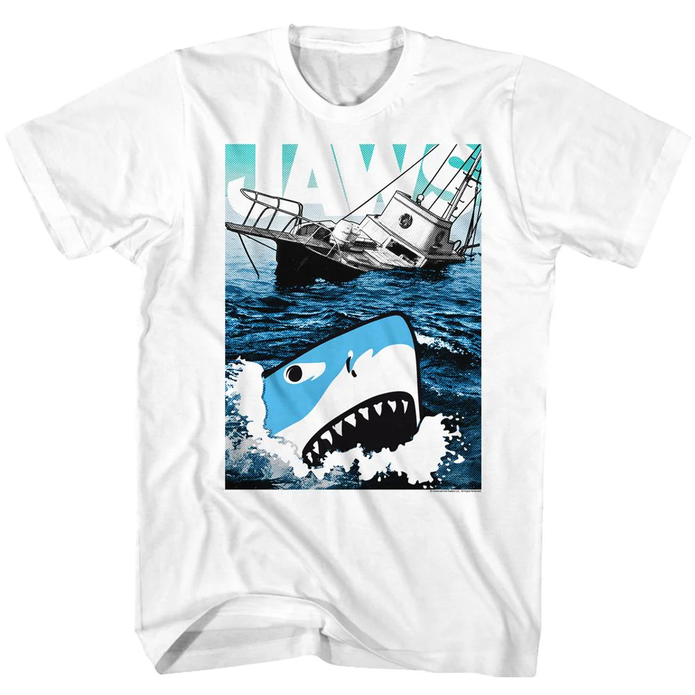 Unisex Adult T-shirt Rockinstone Jaws Movie Cartoon Sharko White Sizel