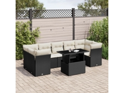 Vidaxl 8 Pcs Conjunto Sofás De Jardim Com Almofadões Vime Pe Preto