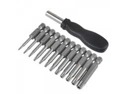 Conjunto De 12 Bits Chave Fenda 1/4" Hexagonal T5, T40 Phillips Com 1 Cabo