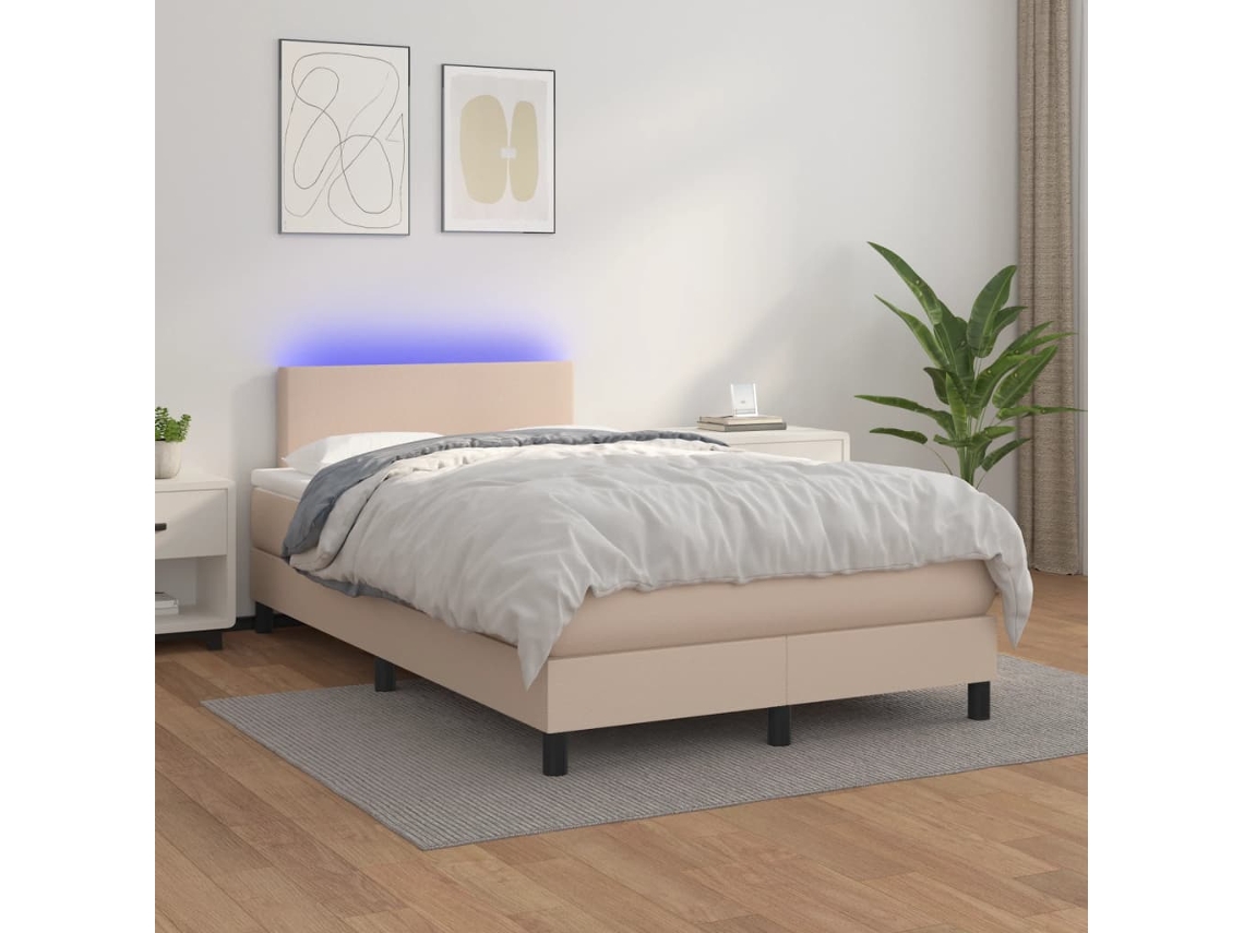 Vidaxl Cama Box Spring C/colchão/led 120x200cm Couro Artif. Cappuccino