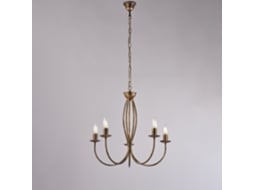 Botte Lustre Em Ferro Lacado Castanho Com Decoração. Ouro Antigo 5 Luzes 113 Ø55 Bl147 5 Br Belight