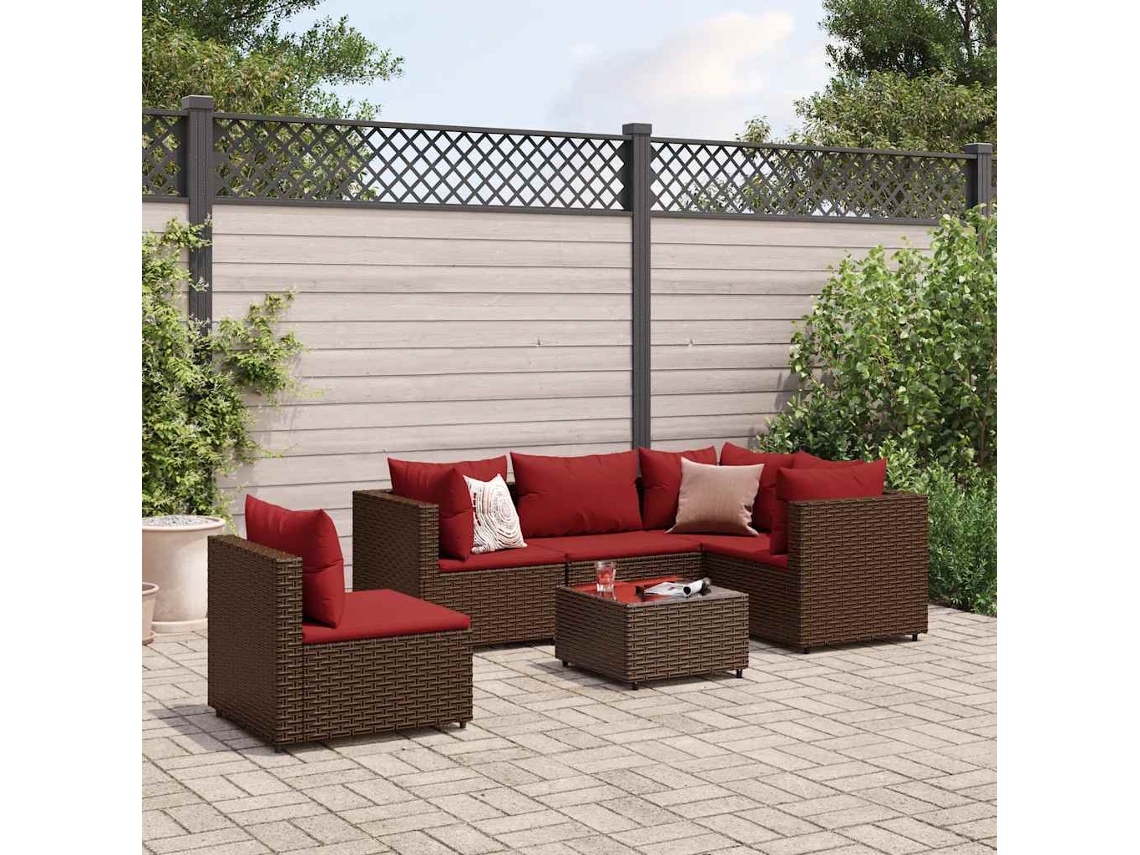 6 Pcs Conj. Lounge Jardim C/ Almofadões 6 Pcs Vime Pe Marrom Dkd Home Decor