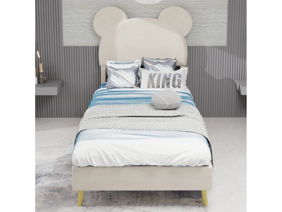 Cama 90x200 Bege Encosto Infantil Sem Arrumação VOLTEDGE