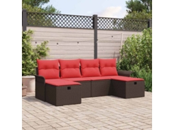Vidaxl Conjunto De Sofá De Jardim 6 Pcs Marrom E Vermelho Vime Pe