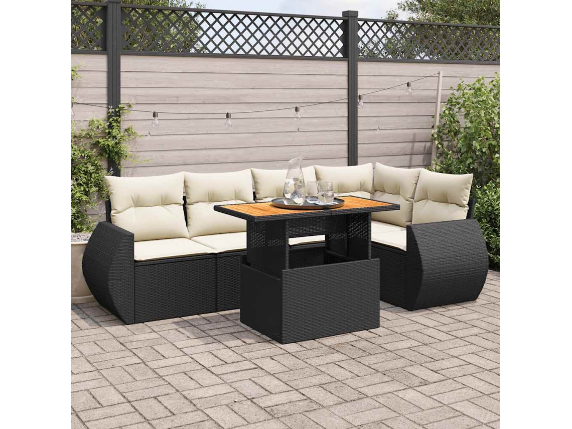 Vidaxl 6 Pcs Conjunto Sofás De Jardim C/ Almofadões Vime Pe Preto