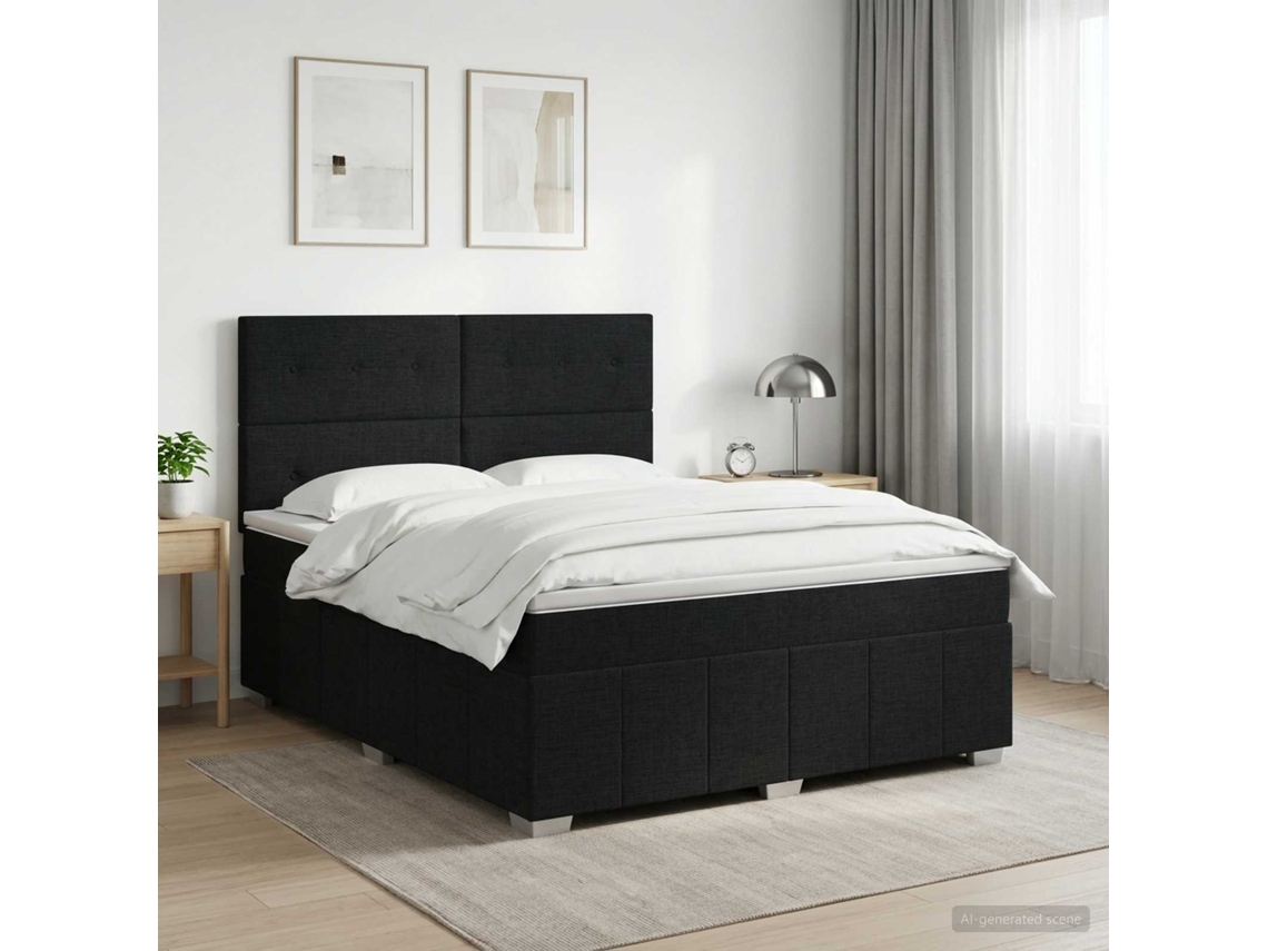 Vidaxl Cama Box Spring Com Colchão Preto 160 X 200 Cm Tecido