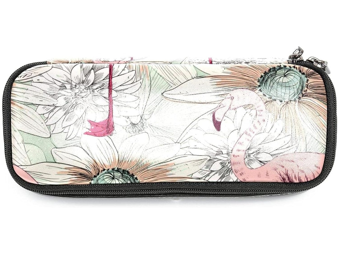 Caixa organizadora grande com estampa de flamingos e flores, organizador de canetas, maquiagem necessária, ideal para a escola.