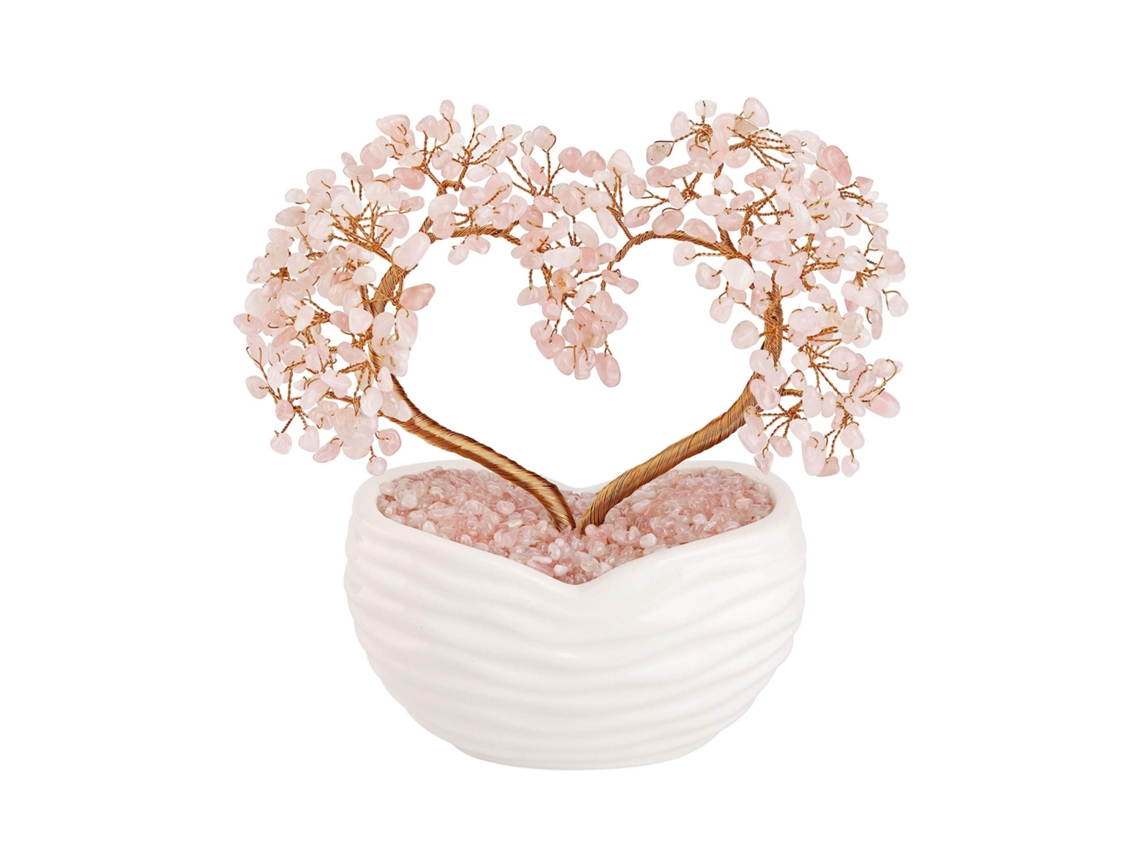 Árvore de Dinheiro de Cristal de Quartzo Rosa com Corações Ornamento de Bonsai NEVEANCE