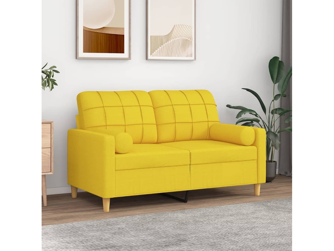 Sofá de Relaxamento HARLANV1 com almofadas decorativas em tecido amarelo claro (120cm)