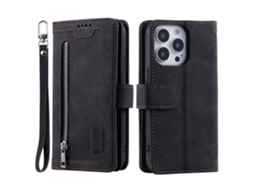 Capa Pega Para Iphone 14 Pro Max Pele Sintética Magnética Com Porta-cartões Preto