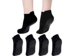 Meias de Ioga, 4 Pares, Femininas, Algodão, Antiderrapantes, com Aderência, para Chinelos AQUAFORGE
