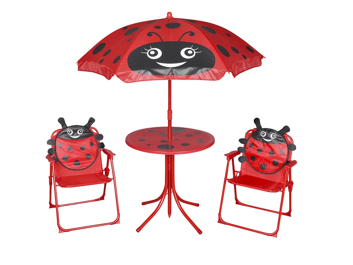 Pcs Conjunto Bistrô De Jardim Infantil C/ Guarda Sol Vermelho Dkd Home Decor