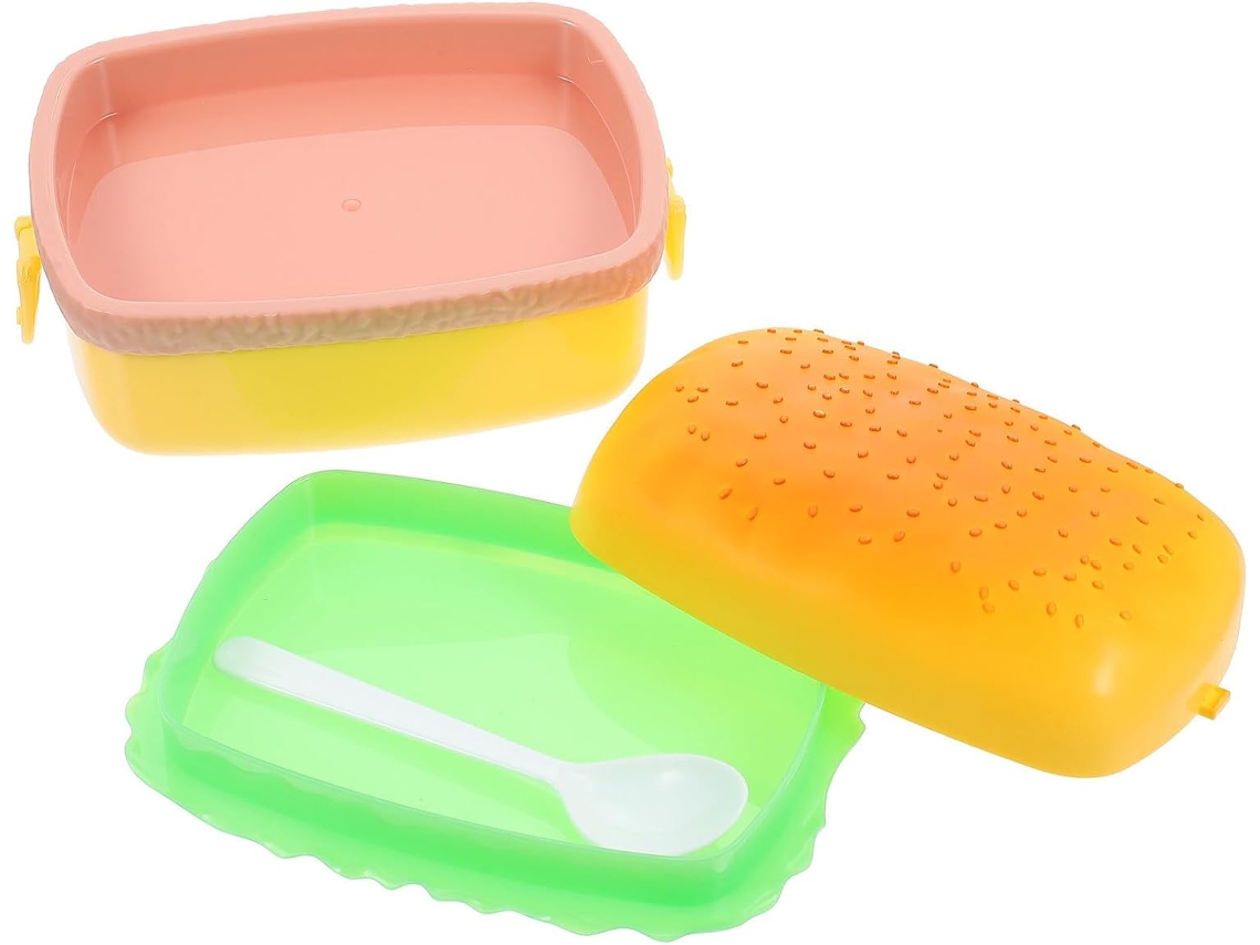 Lancheira Bento Ibasenice, Design De Hambúrguer, Portátil E Própria Para Micro Ondas, Com Várias Camadas E Colher