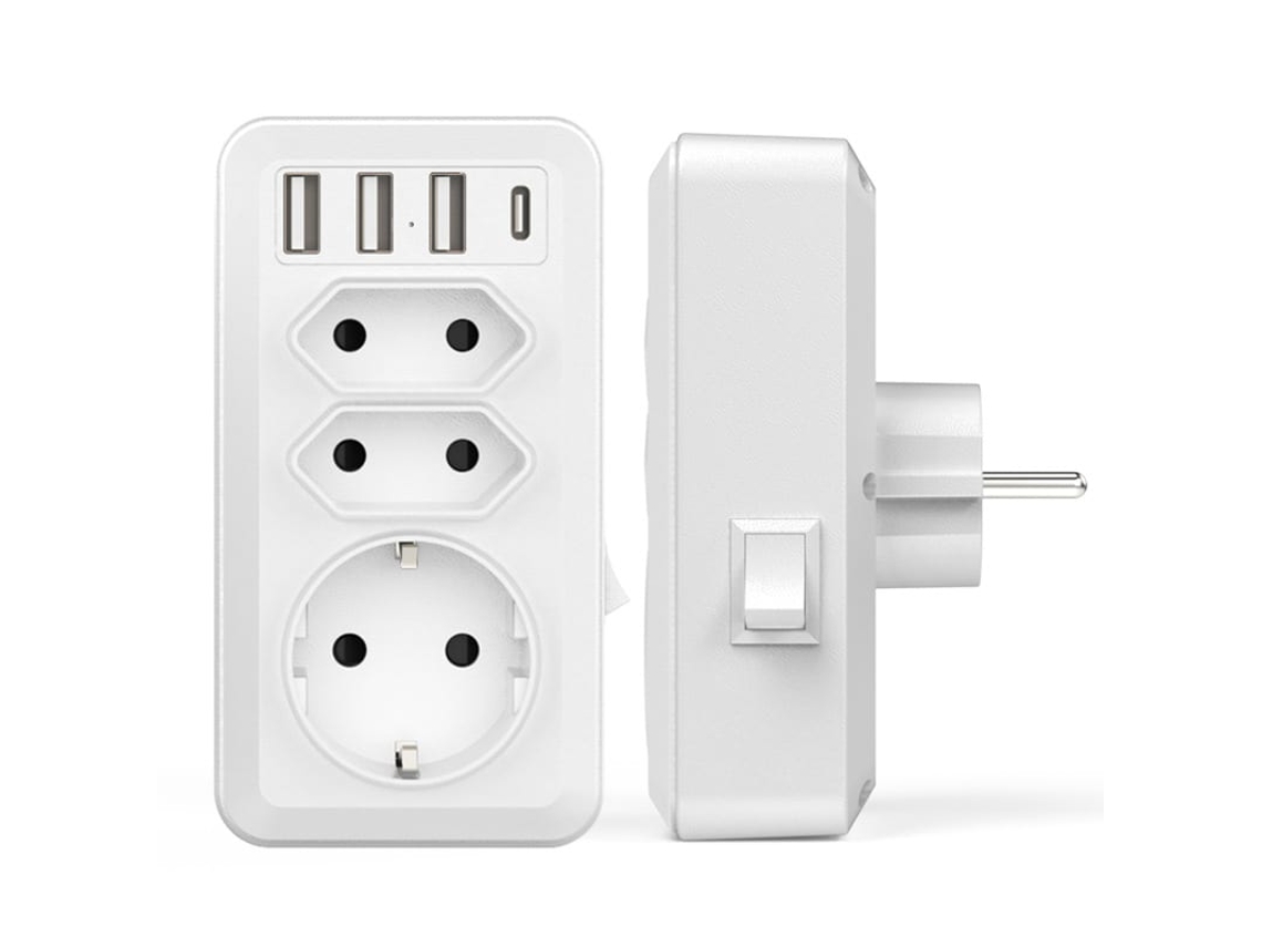 2026-regleta De Poder Usb Ac, Cargador De Pared 7 En 1 Con 3 Tomacorrientes Ac (16a, 3800w)