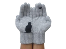 2026 guantes de Invierno para Amantes de Gatos, Estampado de Gato Y Pájaro Rosado Cute Qlh, Talla Única Gris