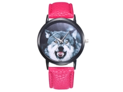 Relógio masculino ultrafino com mostrador em formato de cabeça de animal, pulseira de couro PU, movimento de quartzo, nas cores vermelho e rosa.