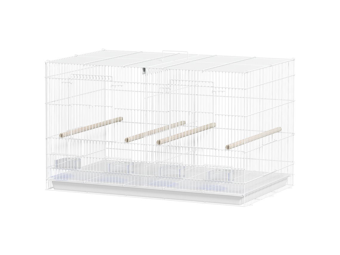 Gaiola Para Pássaros Com Divisória Para Aves Com 4 Comedouros 4 Poleiros E Bandeja Amovível 76x46x46 Cm Branco