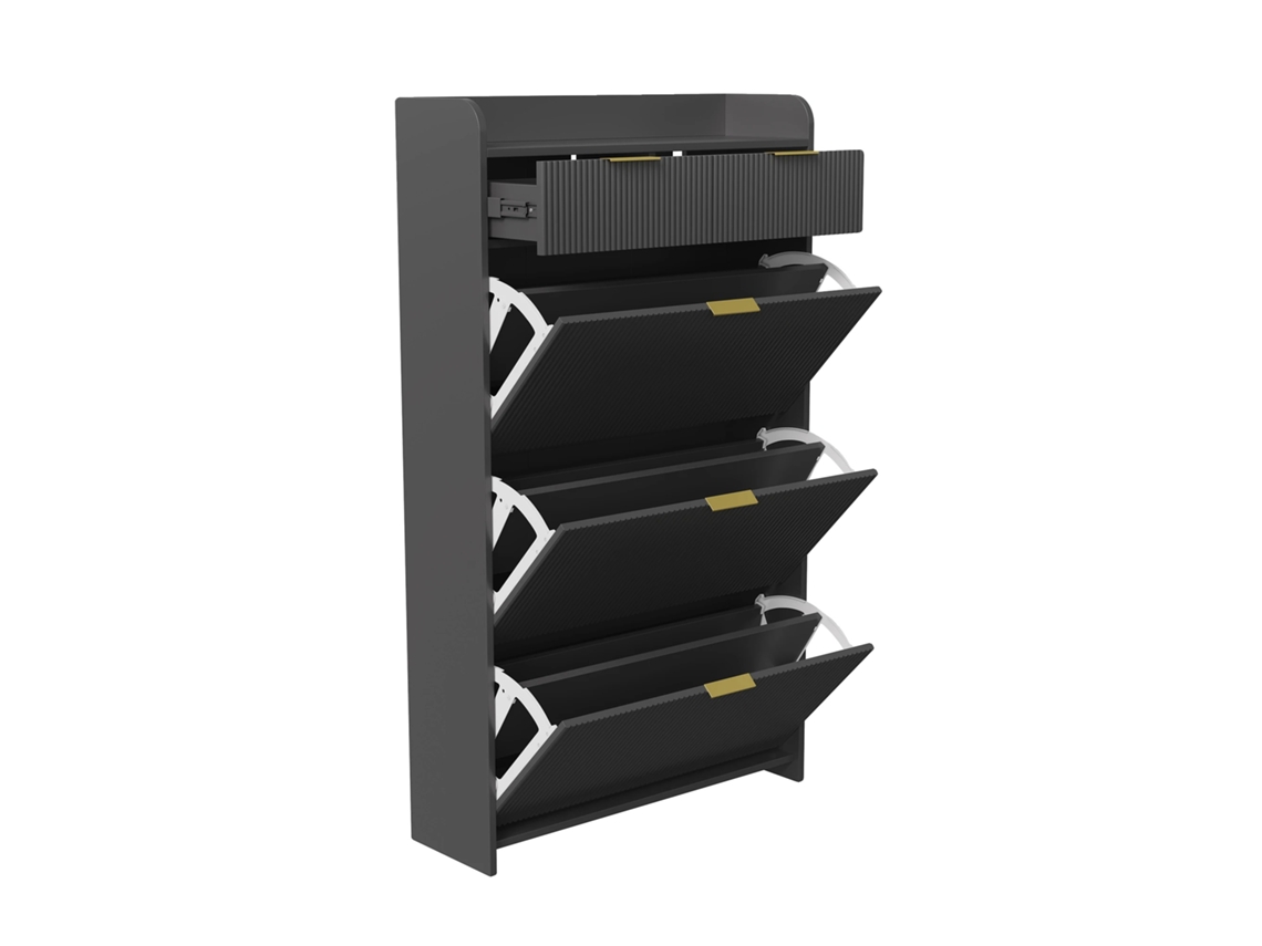 Armário De Sapatos, Design Moderno, Amplo Espaço De Armazenamento, Preto-80.2x24.2x133.5cm