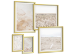 Quadros Decorativos Para Parede Formas Abstratas De Plantas Moldura Dourada Quadros Para A Sala De Estar Espelharte (conjunto De 5 Imagens)