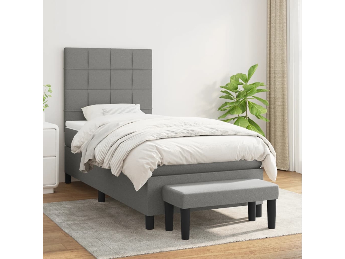 Vidaxl Cama Com Molas/colchão 100x200 Cm Tecido Cinza-escuro