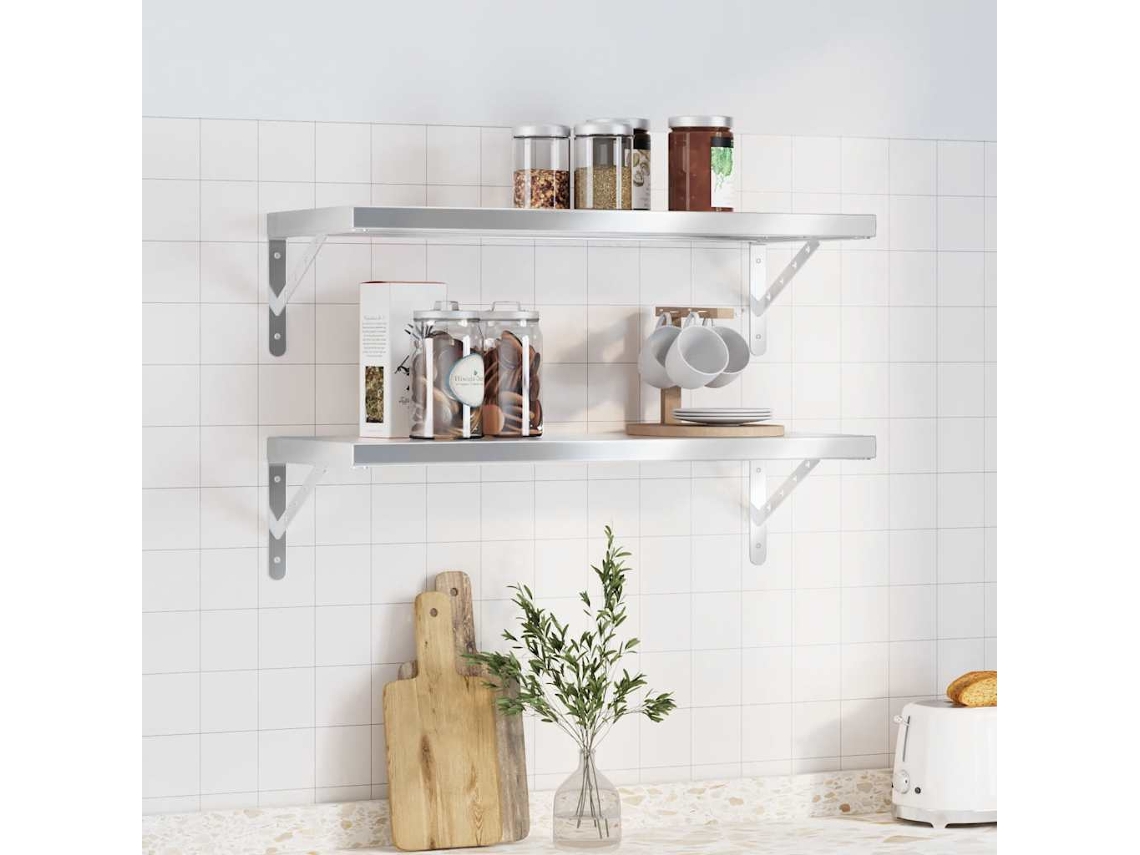 Vidaxl Prateleiras De Parede 2 Pcs 75x30 Cm Aço Inoxidável Prateado