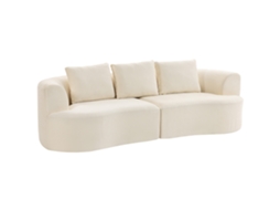Sofá 3 Lugares Chenille 260cm branco com assento largo, molas, espuma alta densidade, 3 almofadas | S/MARCA