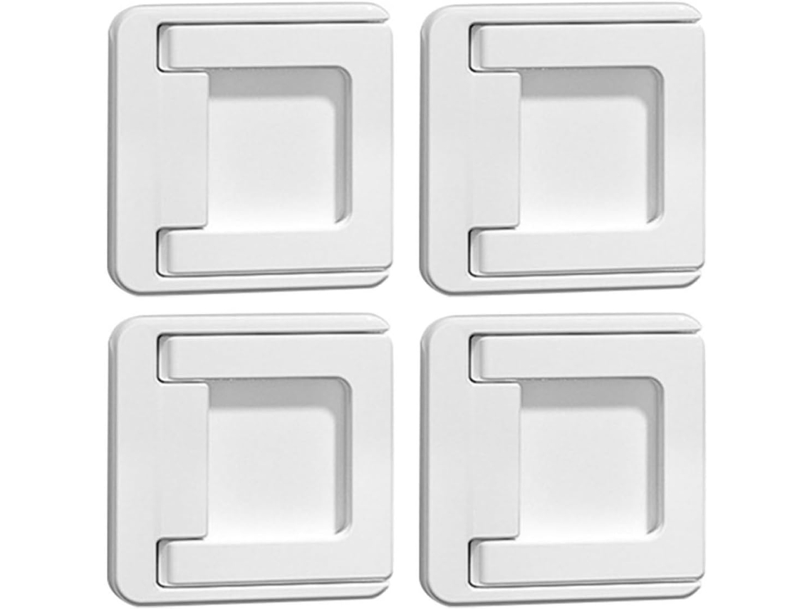 Conjunto De 4 Fechaduras De Segurança Em Abs Branco Para Portas E Gavetas De Correr.
