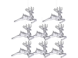 Conjunto 8 Pingentes Acrílico Prateado Leves Duráveis Decoração Árvore Natal Porta Entrada Alce GOKOCO
