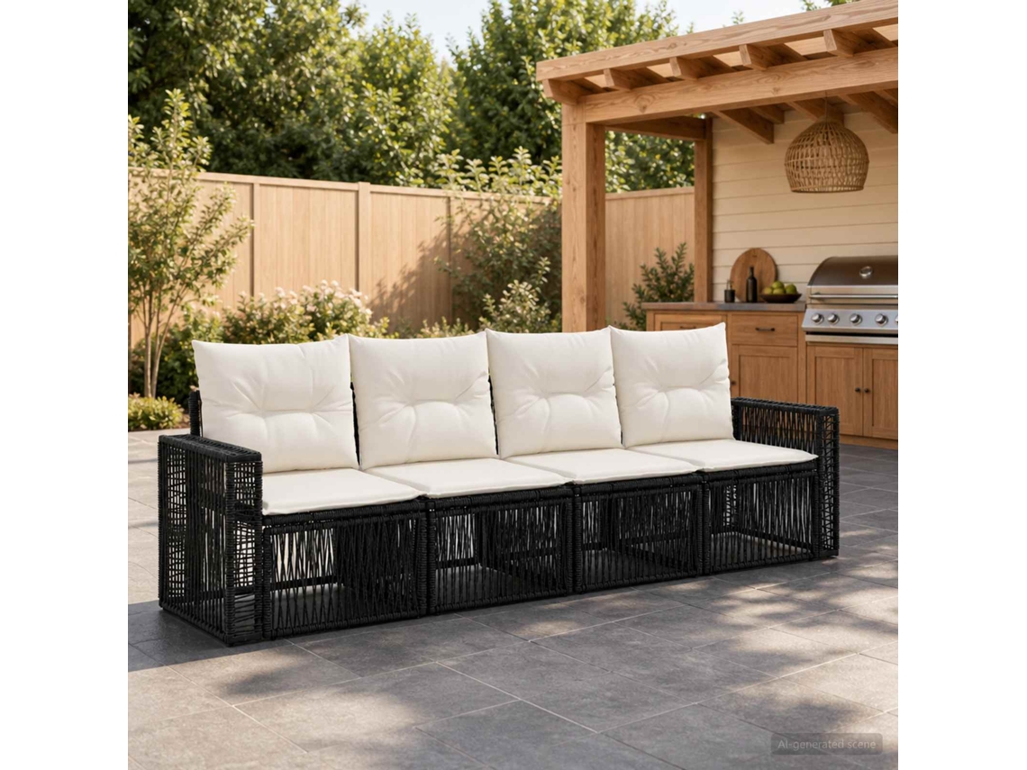 Vidaxl Conjunto De Sofá De Jardim 4 Unid. Preto E Branco Creme Vime Pe