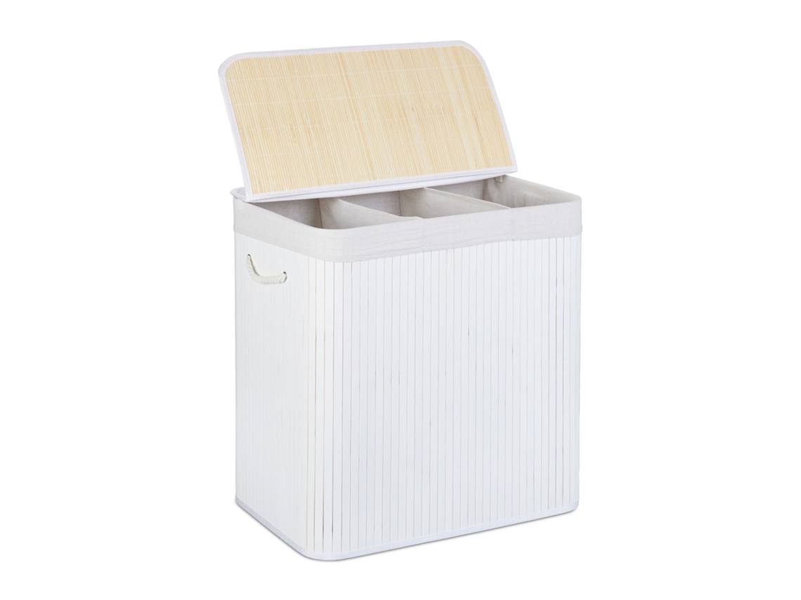 Cesto De Roupa Suja De Bambu Com 3 Compartimentos, Para Organizar E Guardar Roupa Suja De Forma Prática