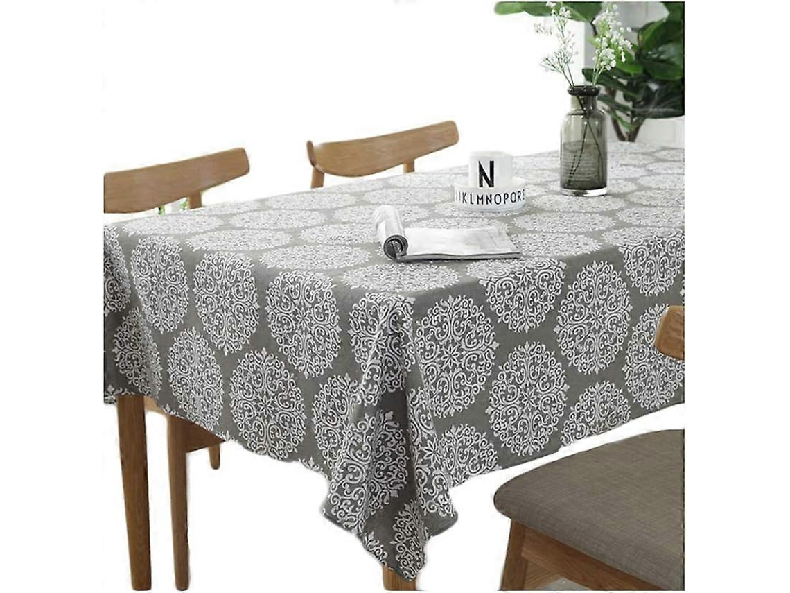Lurelia Toalha De Mesa Retangular Algodão Linho Cinza 120x120cm Vintage Retrô